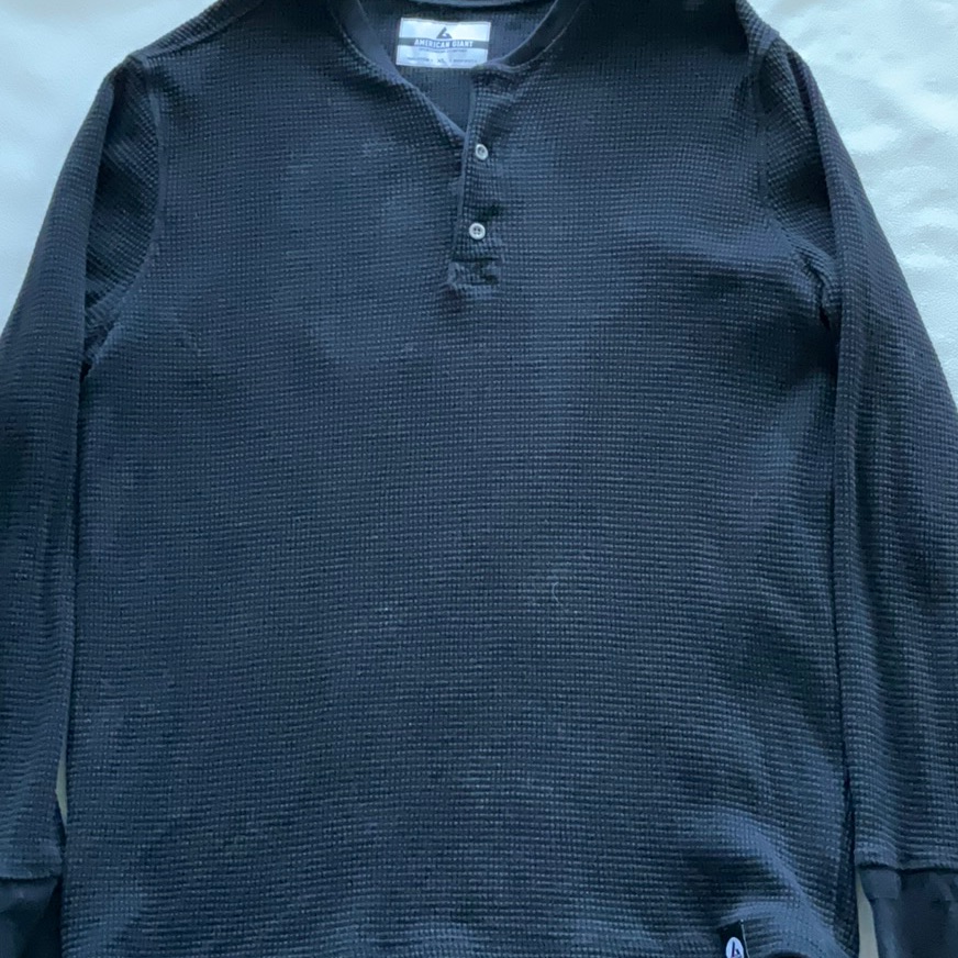 Black American Giant Textured Henley Shirt Mens Size Xl